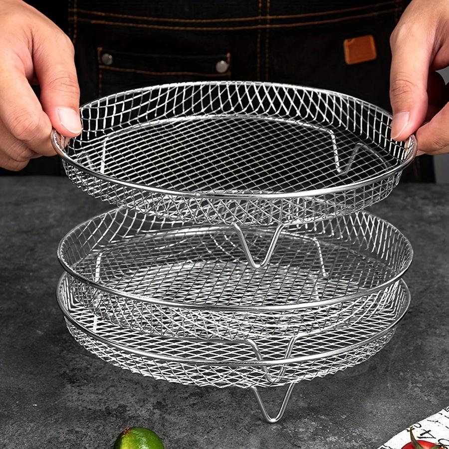 1pc Air Fryer Accessories, Round Air Fryer Rack, Multi-purpose Air Fryer Accessories, Steam Rack, Stainless Steel Stackable Rack, Dehydrator