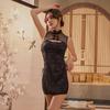 Sexy Qipao Lingerie Set Vintage Cheongsam Role Play Costume Side Slit Tie Dress Seductive Outfit with Garter Belt & Stockings