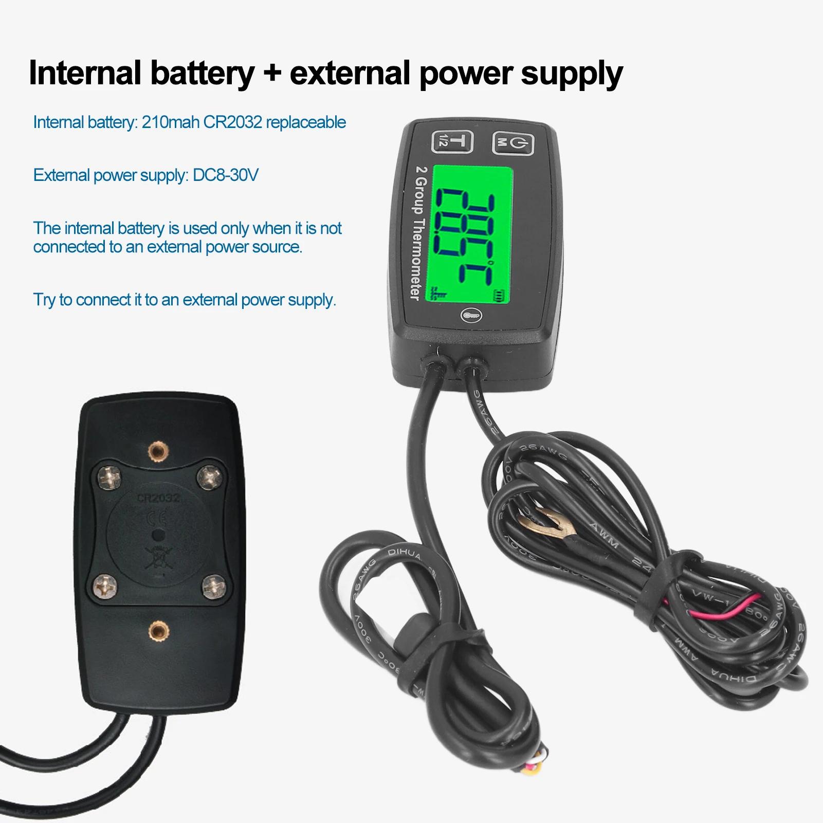 Dual Channel LCD Thermometer Engine Temp Gauge Meter Digital Display with Green Backlight for Motorcycle Boat ATV