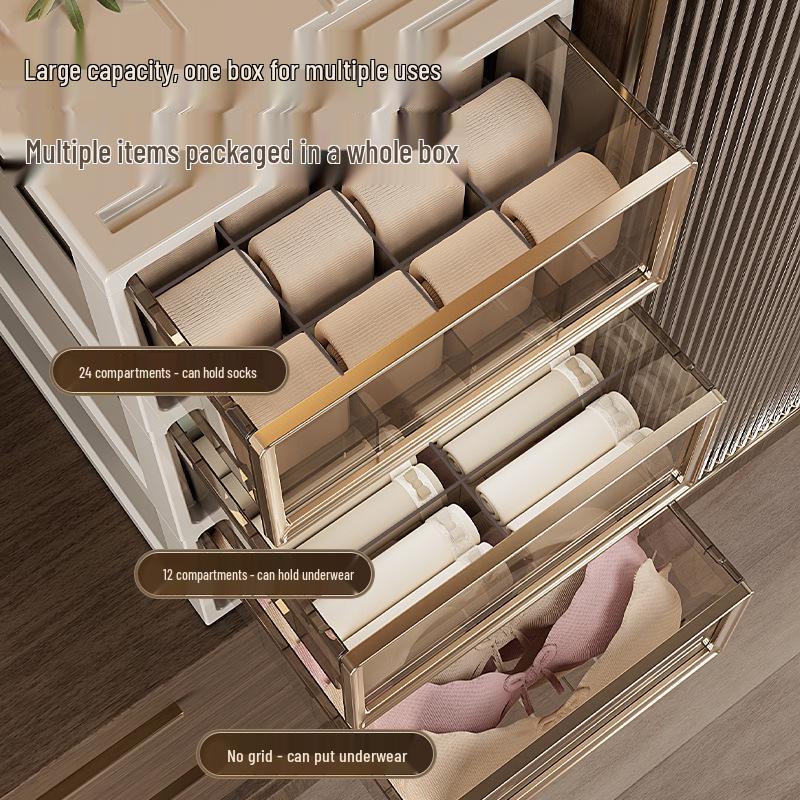 Transparent Plastic Underwear and Socks Drawer Organizer for Bedroom Wardrobe - Three-in-One Pull-Out Storage Box