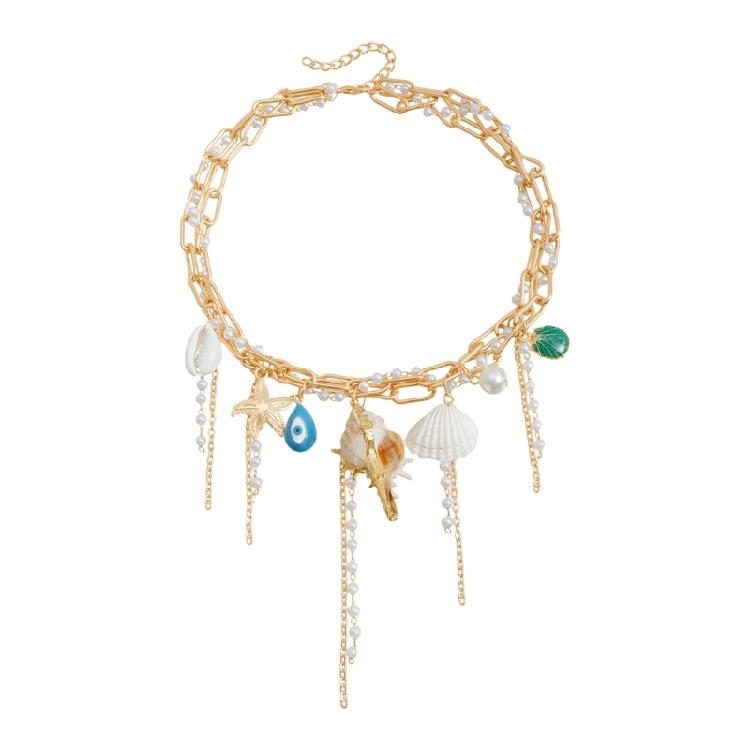

Casual Oceanic Starfish Shell Necklace Layering Tassels Chain Lightweight Alloy Clavicle Chain Jewelry For Beach Parties 1