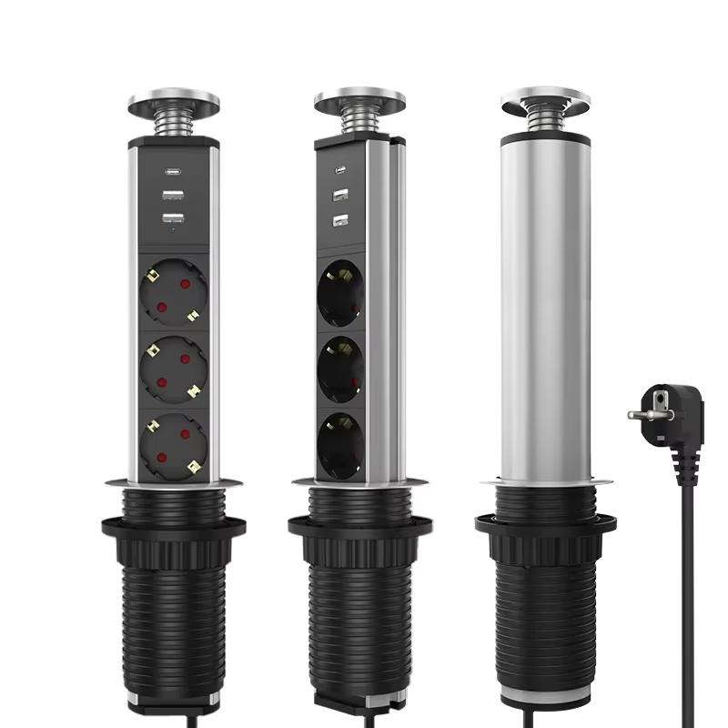 Melery Type-C Pop Up Sockets Germany Power Strip Desktop Hidden EU Plug 3 Outlets Switch Phones Kitchen Office Extension Cord