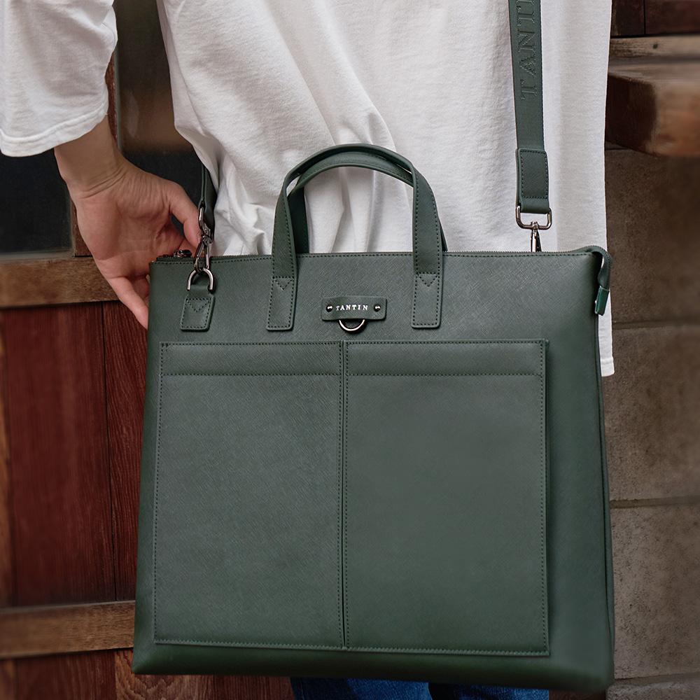 Tantin Leather Men'S Tote Bag T21355 Helmet Bag Green