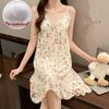 Summer V-Neck Nightdress with Chest Pads - Sexy Bubble Cotton Spaghetti Strap Style: Loose Fit Homewear for Women