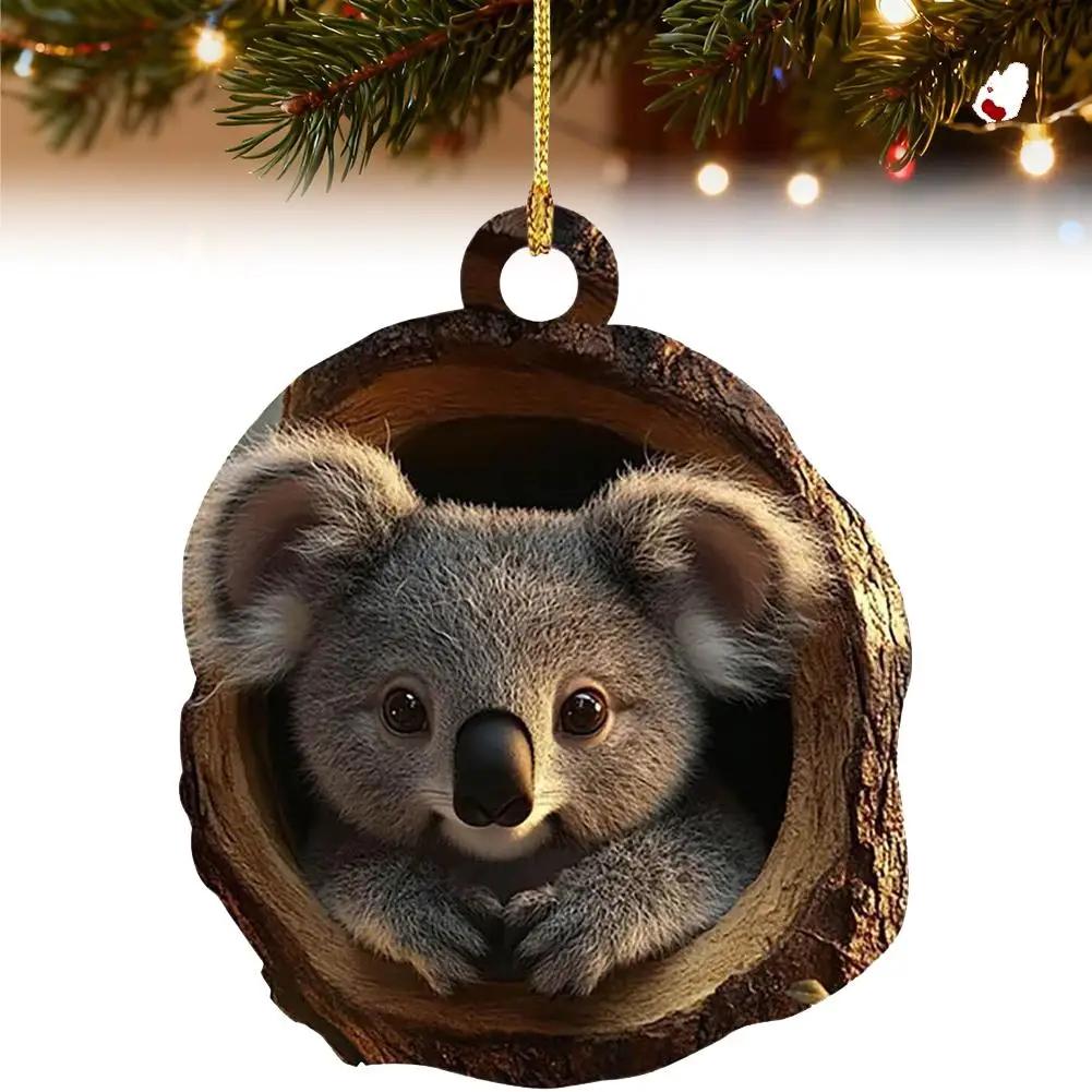 Cute Animal Christmas Ornament 2D Nimal Raccoon Owl Ornaments Car Bunny Decoration Squirrel Hedgehog Wildlife Bird Hanging E6U3