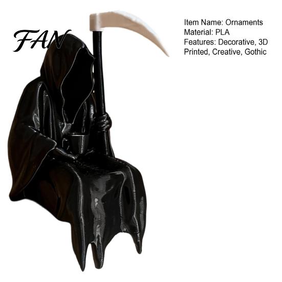 Personality Trend Collectibles 3D Printed Grim Reaper Statue with Coffee & Sickle, Gothic Desk Halloween Party Supplies Decor, Unique Dark Art