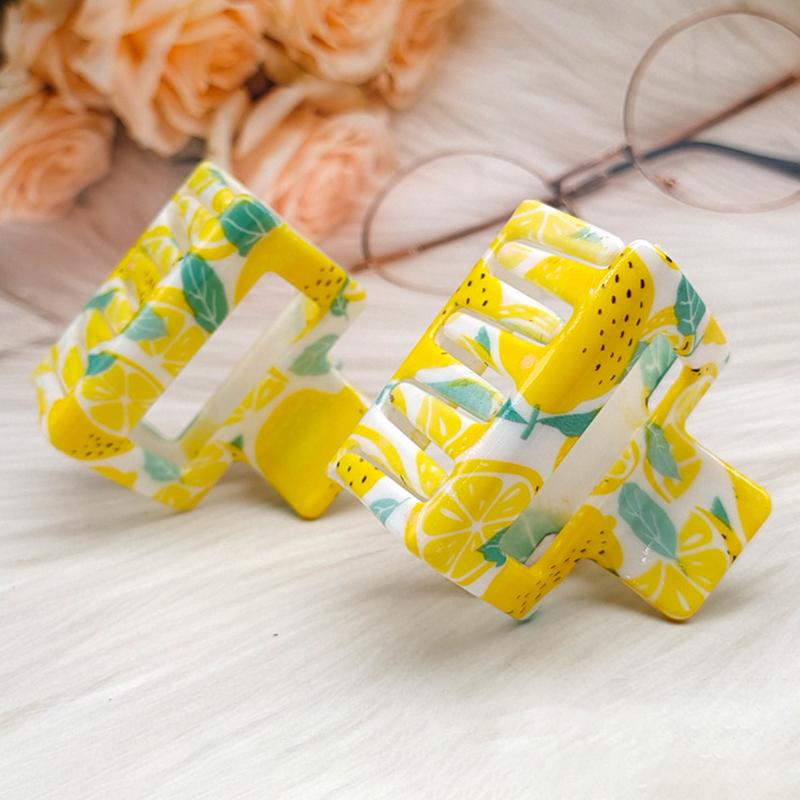 Clips de Păr Geometrie Galben Lămâie Drăguț Pentru Femei Gheară Mare de Păr cu Imprimeu Fructe Bentiță Elegantă Accesorii de Păr de Vară