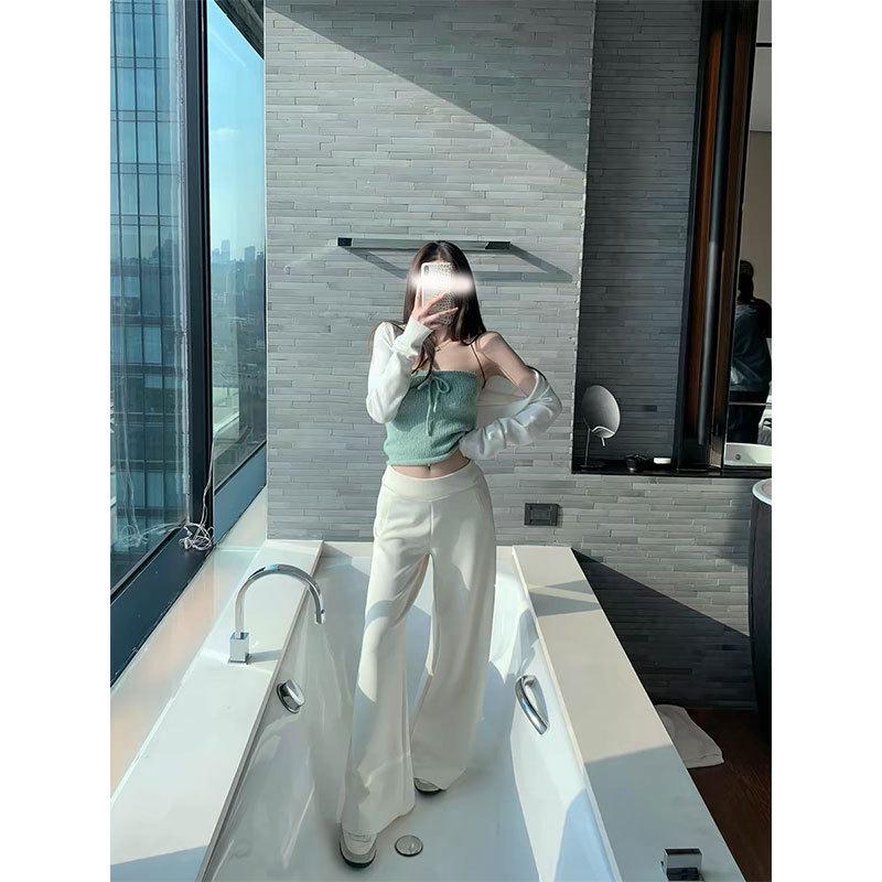 

Miss Titi Women s Spring Linen Knit Wide-Leg Pants - Mid-High Waist Casual Style Large слонова кістка/білий