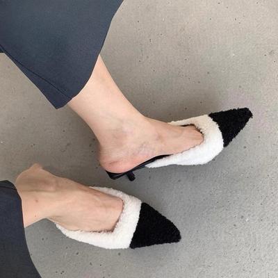 Sexy Spitzschuh Pelz Hausschuhe Damen Absatz Schuhe Winter Elegant Pantoletten Schuhe 2024 Neue Mode Flip Flops Slingback Pumps Sandalen