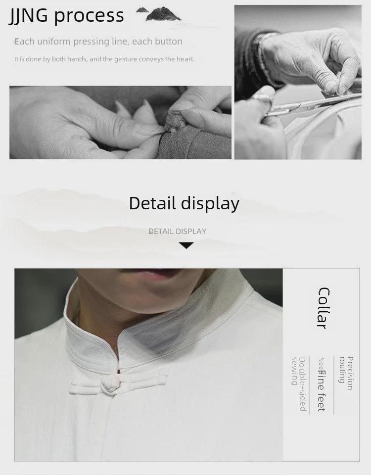 Men's Chinese-Style Linen Short-Sleeve Shirt, Summer Loose Fit, Stand-Up Collar