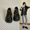 2025 spring new British style lace-up platform loafers retro round head small leather shoes women's genuine leather heightening women's shoes
