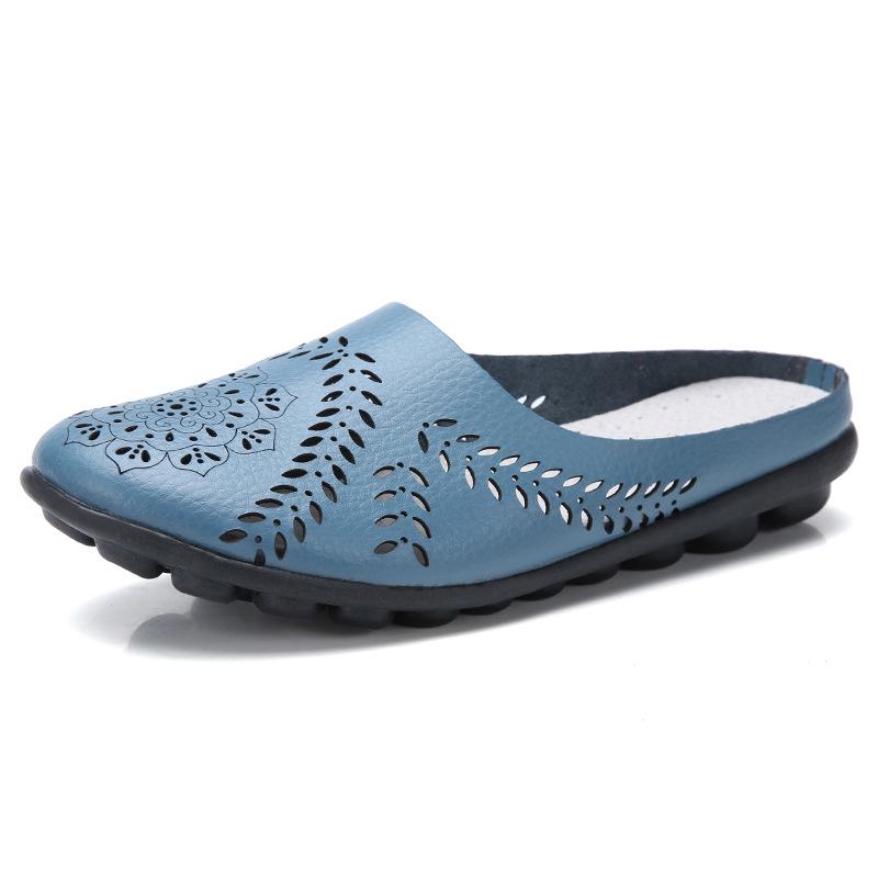 Spring/Summer Women's Genuine Leather Casual Low-Top Flat Slippers, Sizes 35-46, Plus Size Available