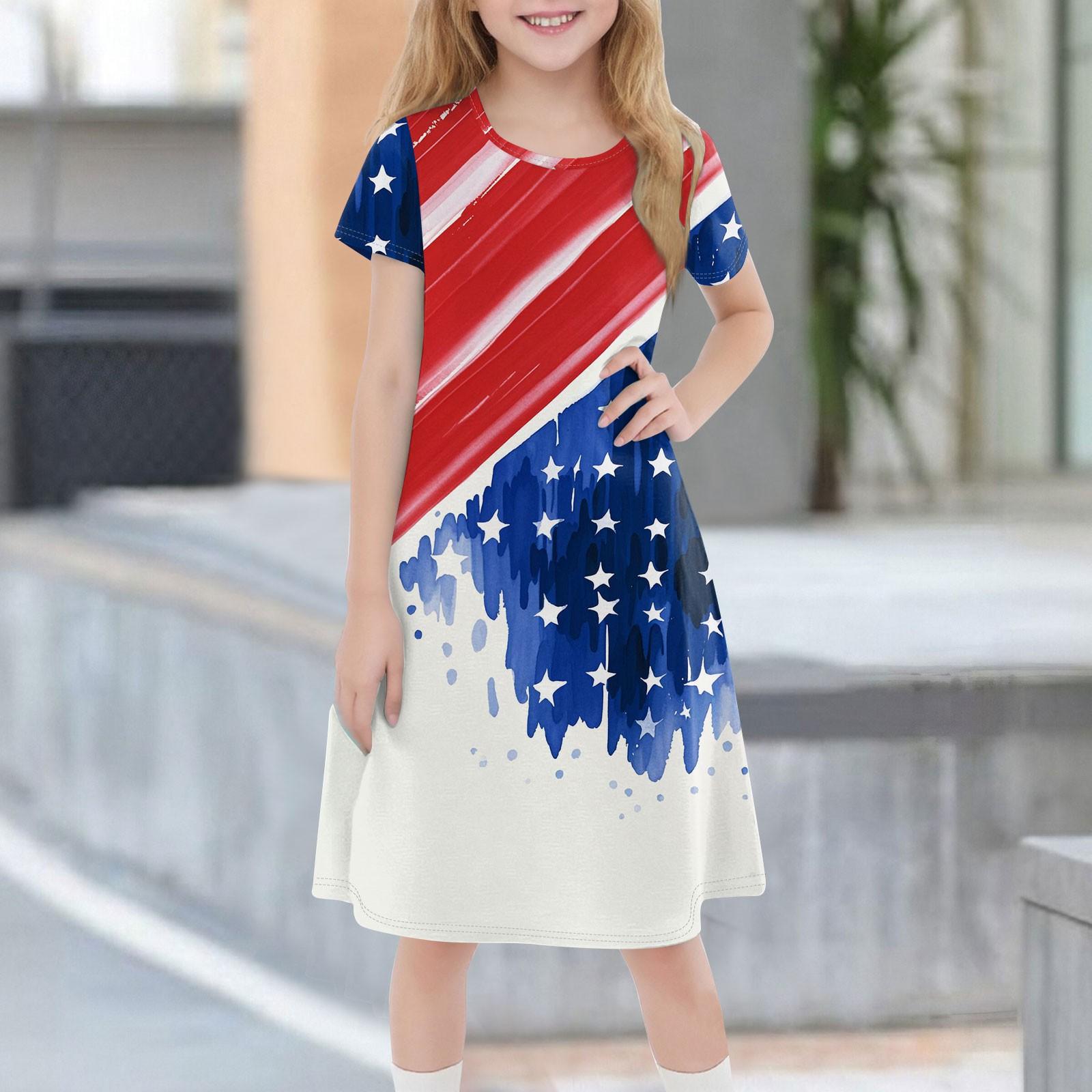 

Детское летнее повседневное модное платье с короткими рукавами и круглым вырезом 160