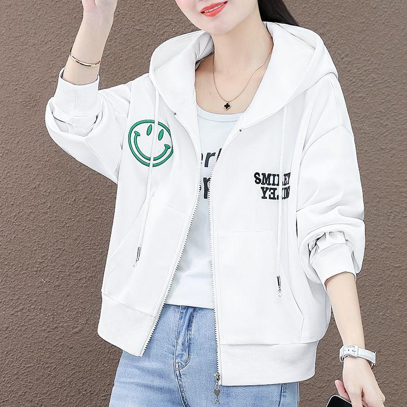 Pure Cotton Embroidered Jacket: Women's Lightweight 2025 Spring/Autumn Korean Loose Hooded Cardigan Sweatshirt
