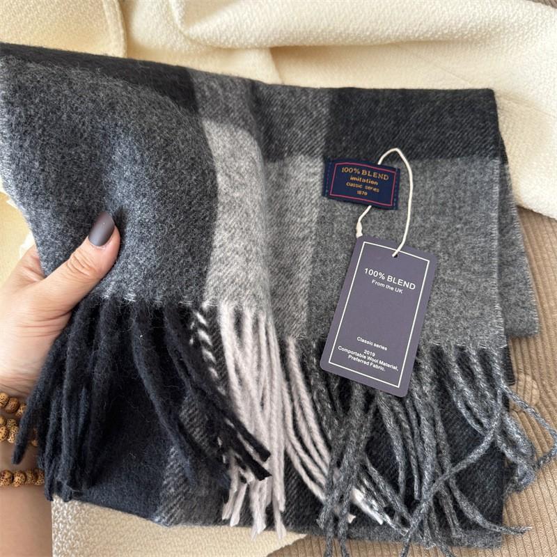 Premium Knitted Wool-Feel Plaid Scarf Men Women Winter Warm Neck Wrap Unisex Fashion Accessory