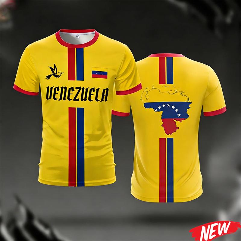 Bandiera del Venezuela Stampa 3D Abbigliamento Estivo per Allenamento Calcio Uomo Nuova Collezione Estiva Sport all'Aperto Asciugatura Rapida Maglia Sportiva T-shirt