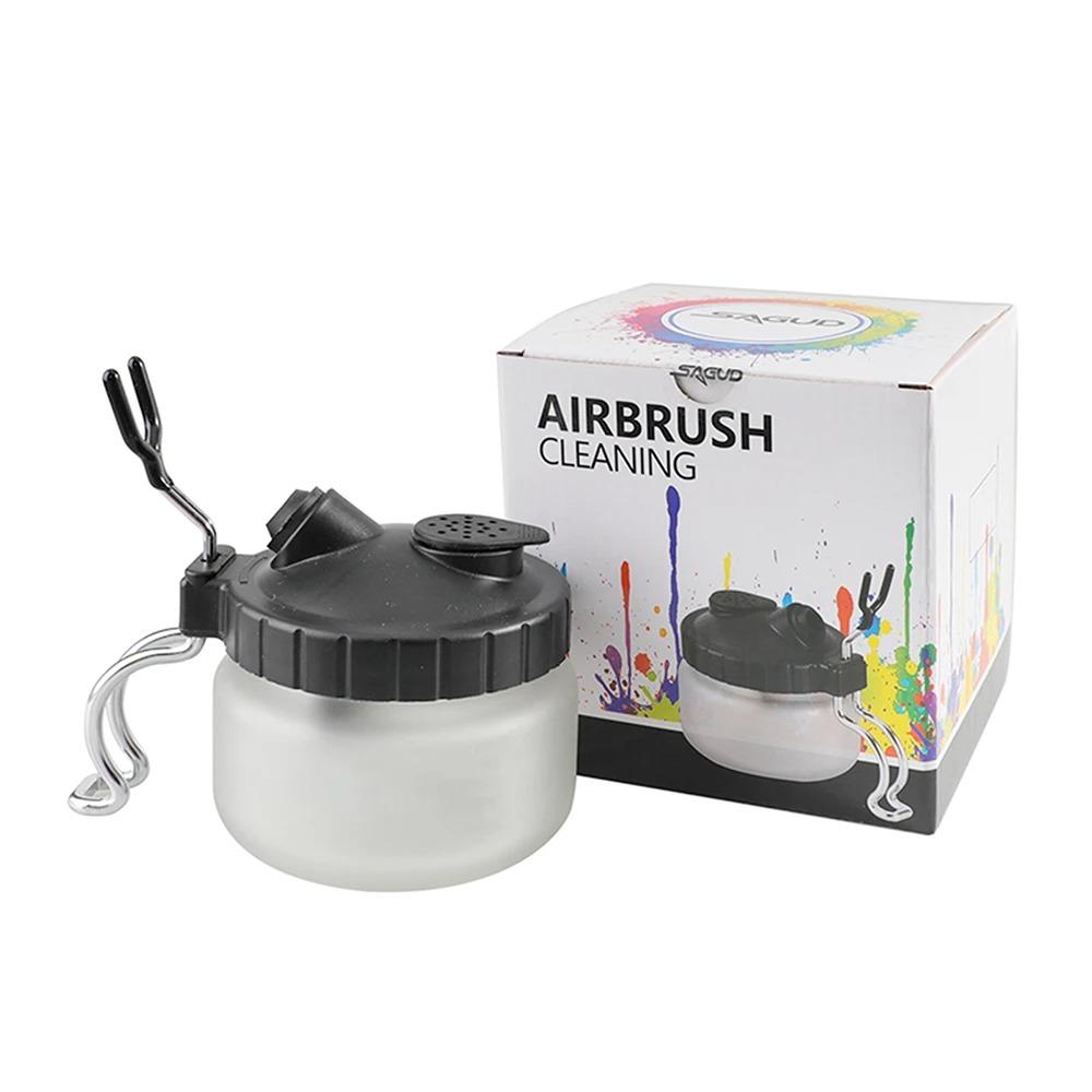 Airbrush Cleaning Kit Clean Pot Jar with Holder and Cleaning Brushes/Needles Double–Ended Brush AirBrush Protection Covers