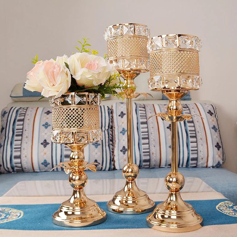 Luxury Classic Metal Candle Holders Vintage Golden Candlestick Home Decoration for Wedding Candelabra Crystal Candle Holder