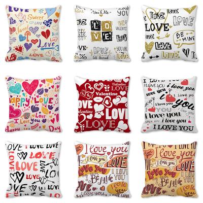 Home Decor Valentine Love Phrases Cushion Cover Decor Pattern Cushion Cover Suitable for Sofa Bedroom Car Pillow Cover