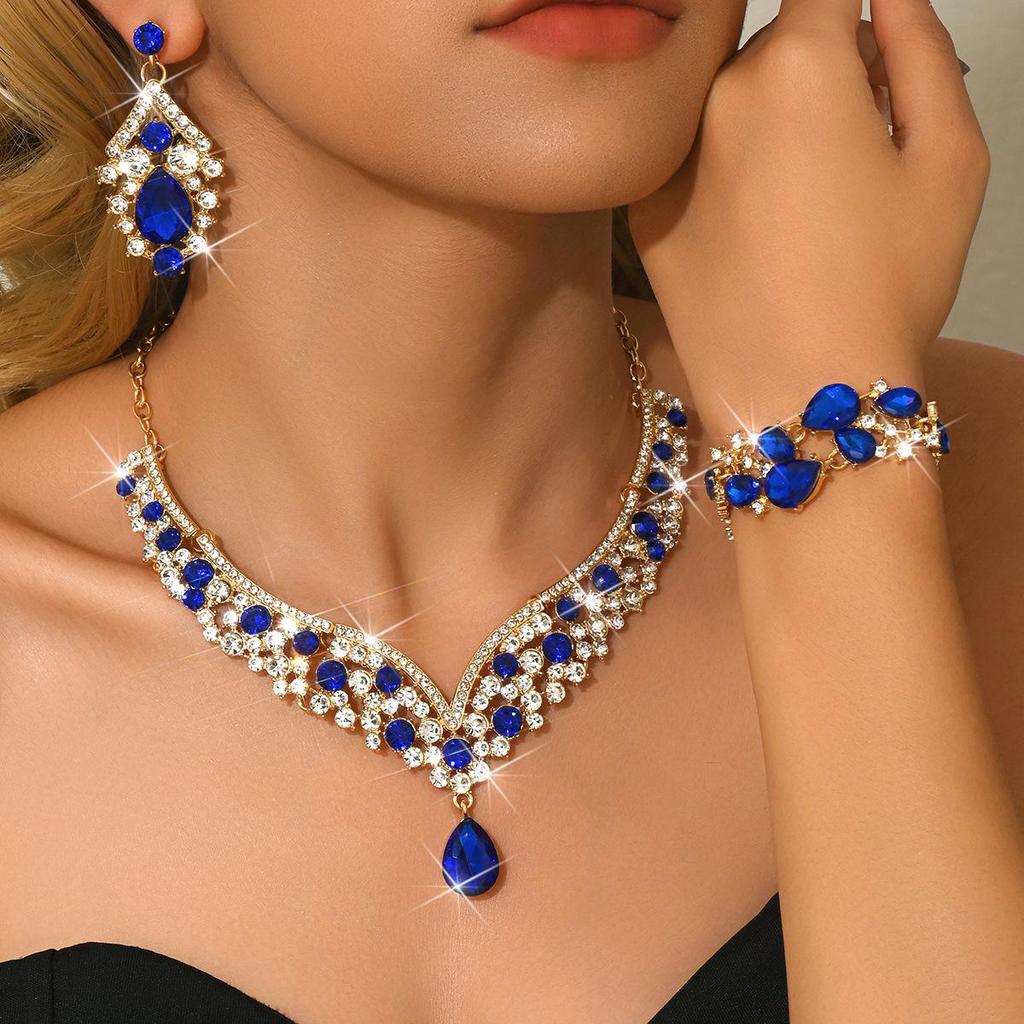 Retro Rhinestone Jewelry Necklace Set - Luxurious Evening Dress Accessories