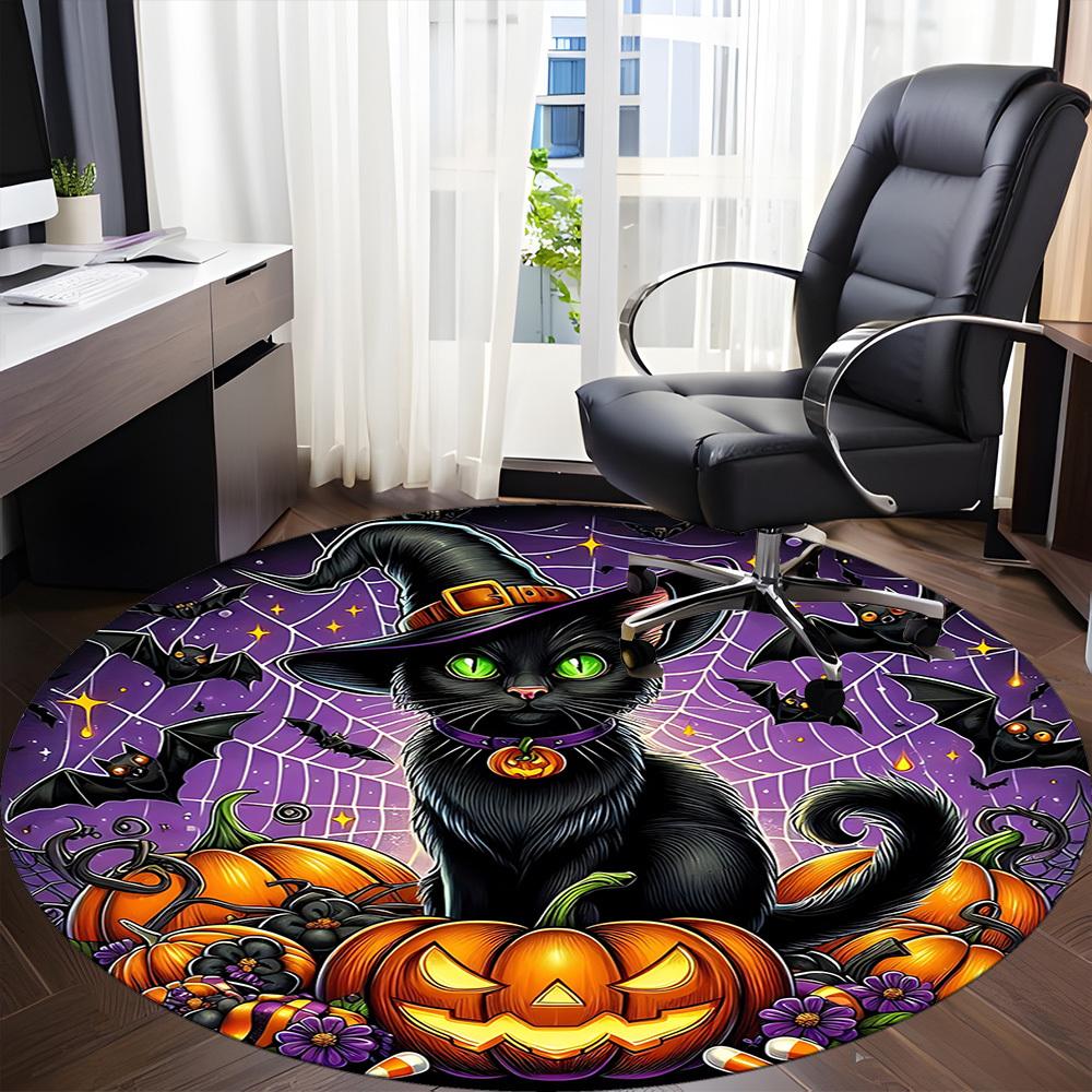 1pc Halloween Cat Chair Carpet for Office, Round Non-Slip Durable Large Size Office Carpet, Suitable for Office, Beautiful Decoration