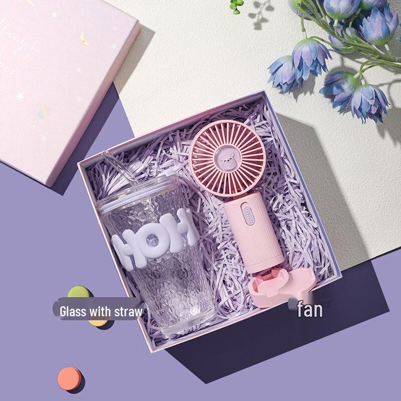 

Glass Cup and Mini Fan Gift Set