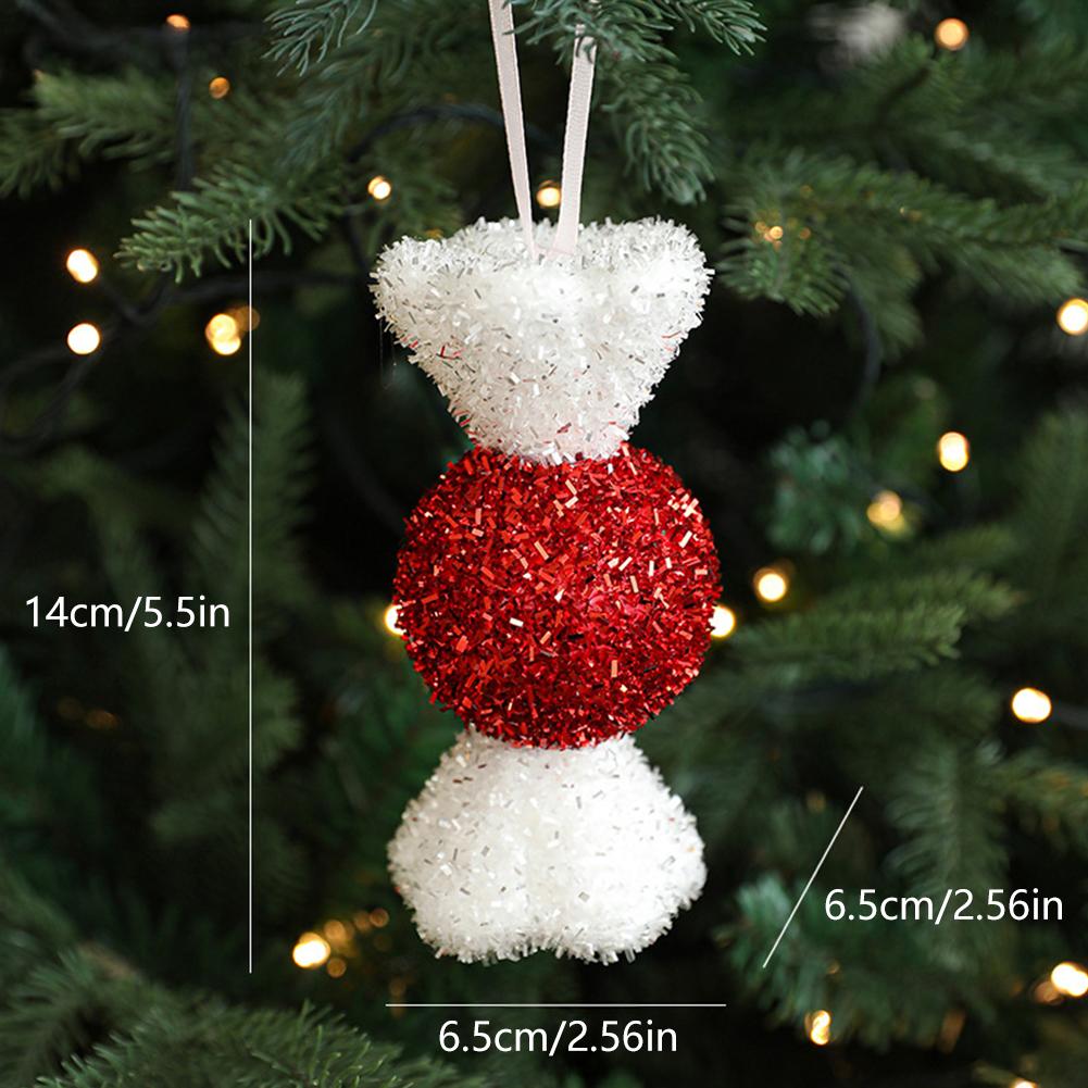 Sweet Christmas Tree Pendant Candy Cane Lollipop Christmas Ornament Red White Sparkling Candy Model for Home Party Deco