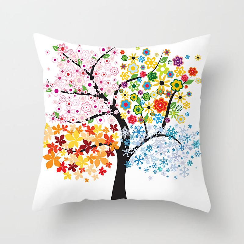 Painted Tree Digital Printed Peach Skin Square Pillow Cushion Cover Home Furnishings