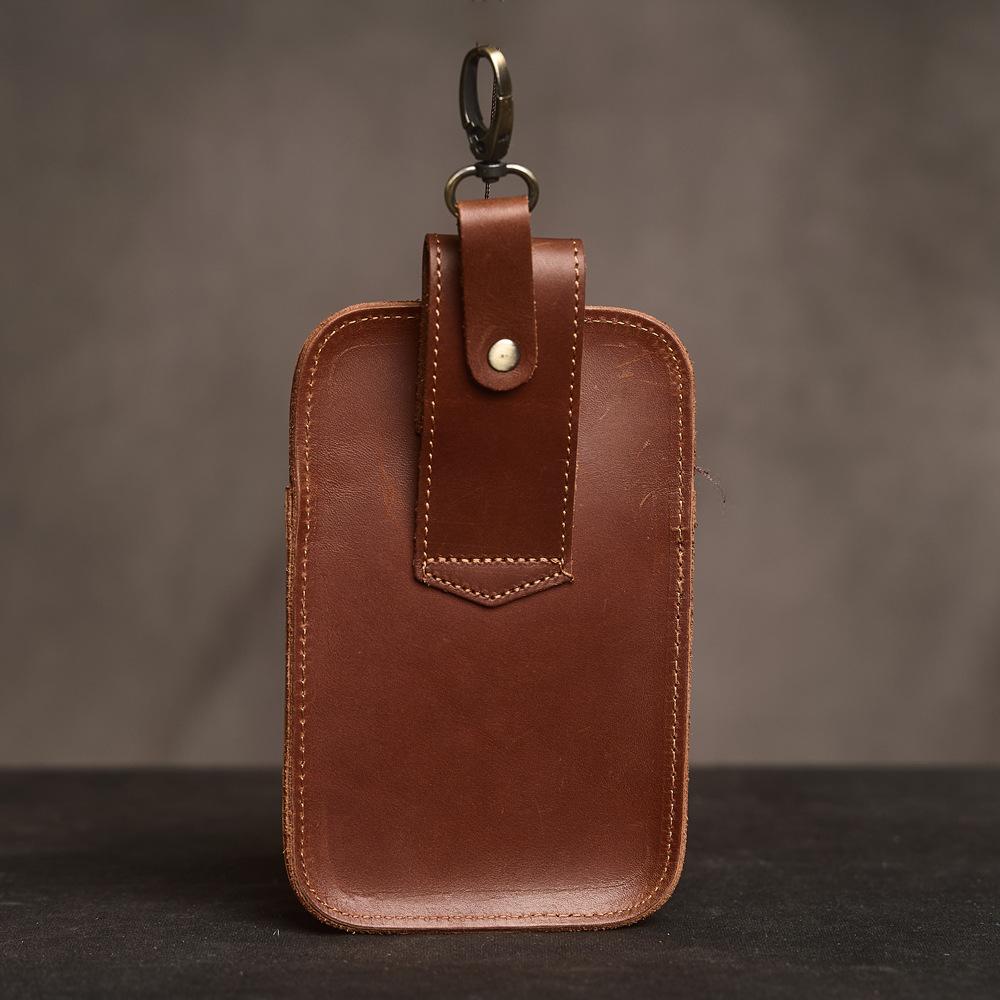 Men's Leather Waist Bag Trendy Men's Outdoor Sports Top Layer Cowhide Leather Bag Crazy Horse Leather Multifunctional Hanging Belt Mobile Phone Bag