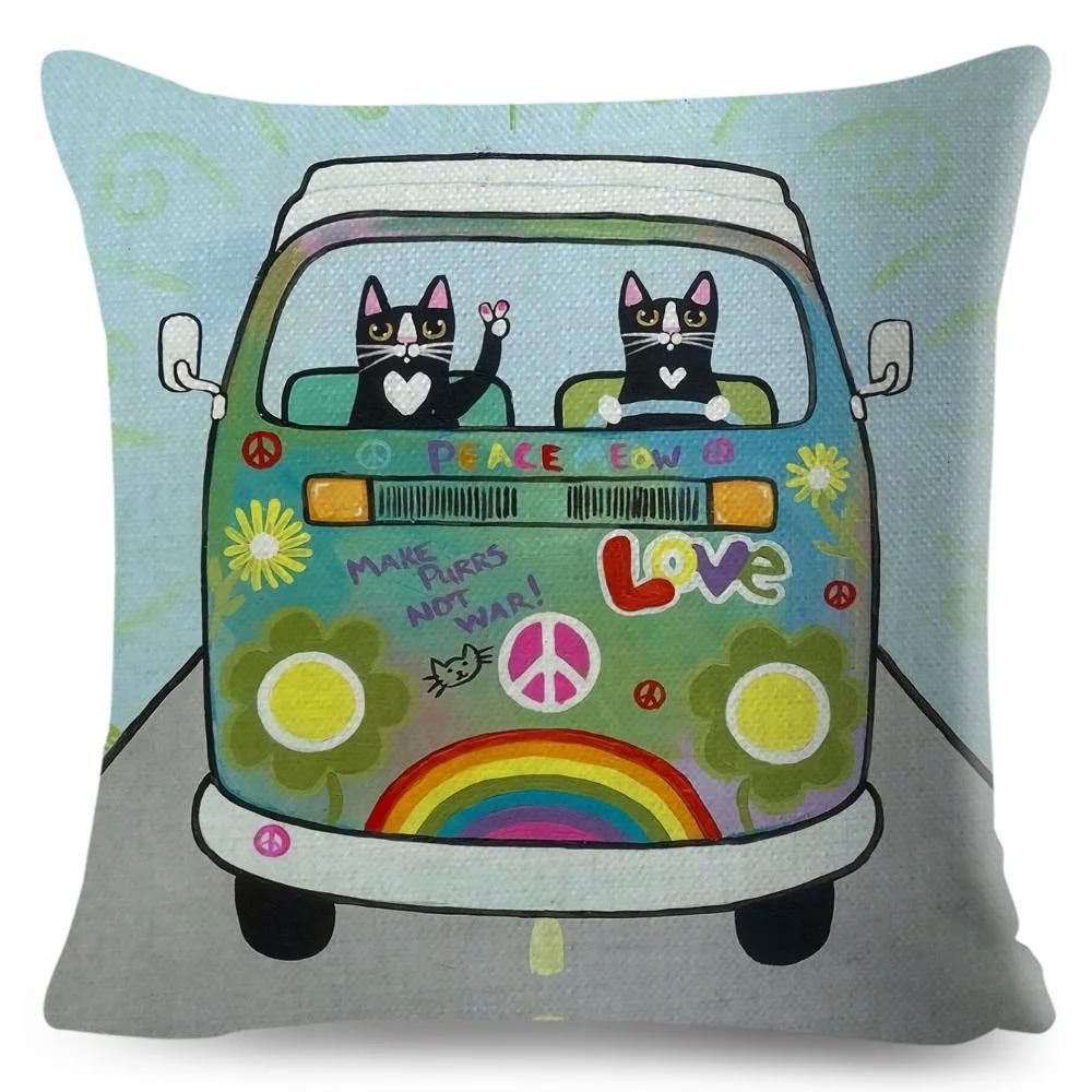 Cartoon Driving Car Cat Cushion Cover Decor Cute Pet Animal Pillowcase Polyester Pillow Case for Sofa Home Children Room 45x45cm