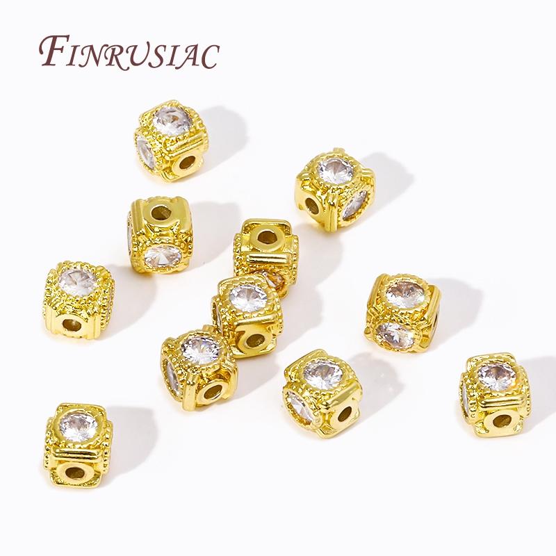 18K Gold Plated Metal Square Spacer Beads,Separators For Beads,DIY Jewelry Making Supplies,Inlaid Zircon Bracelets Beads