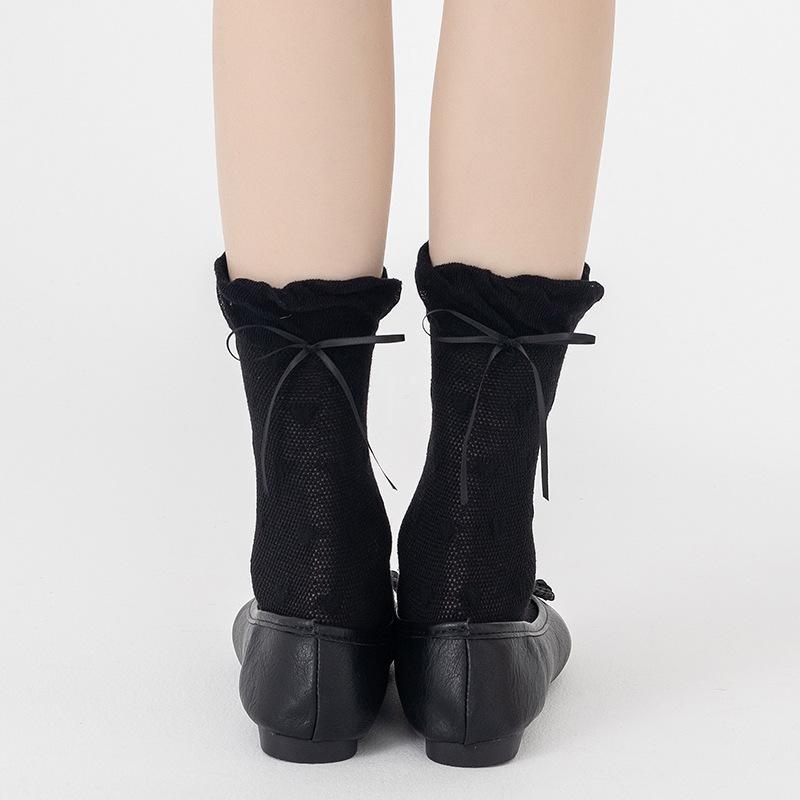 

Женские весенне-летние тонкие носки из махрового хлопка с милым ленточным бантом 1 pair чёрный