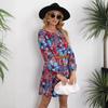 Autumn Women's Printed Waist Closed Round Neck Long Sleeve Dress