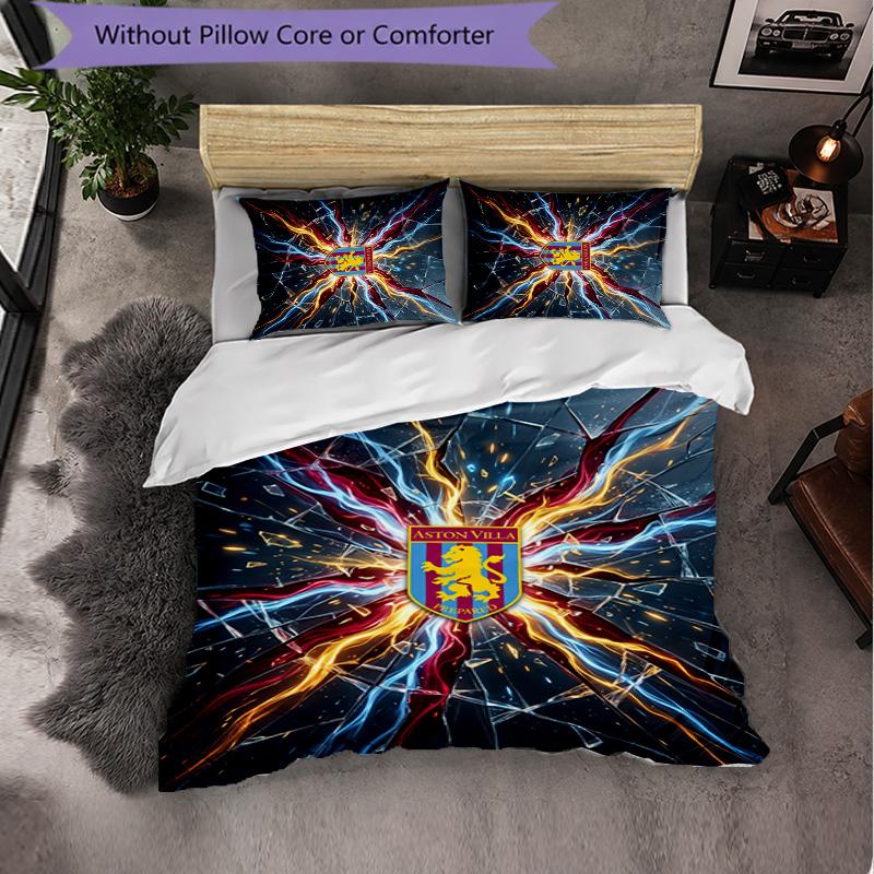 Set Biancheria da Letto Aston Villa Football 3 Pezzi Morbido Set Copripiumino con Federe Set Decorazione Camera da Letto per la Casa