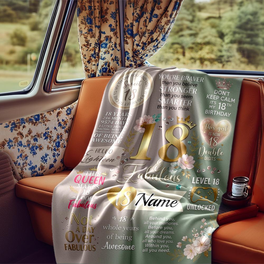 Happy 18Th Birthday Customizable Blanket Customize Text Comfortable Throw For Picnics Outdoor Travel And Camping Sofa Office Four Seasons Multipurpose