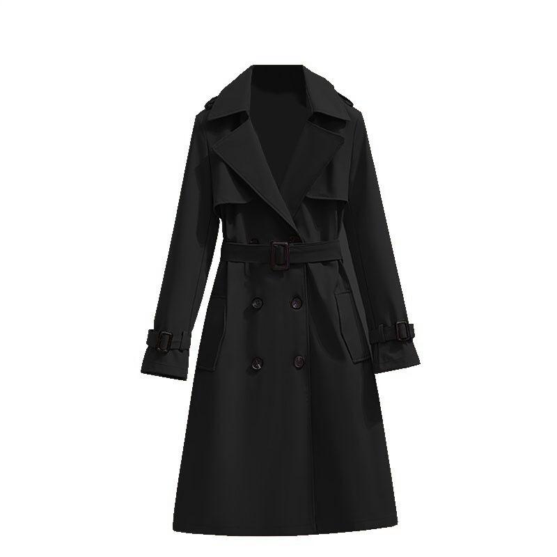 Women's Double Breasted Long Trench Coat with Tie Belt and Cuff Straps