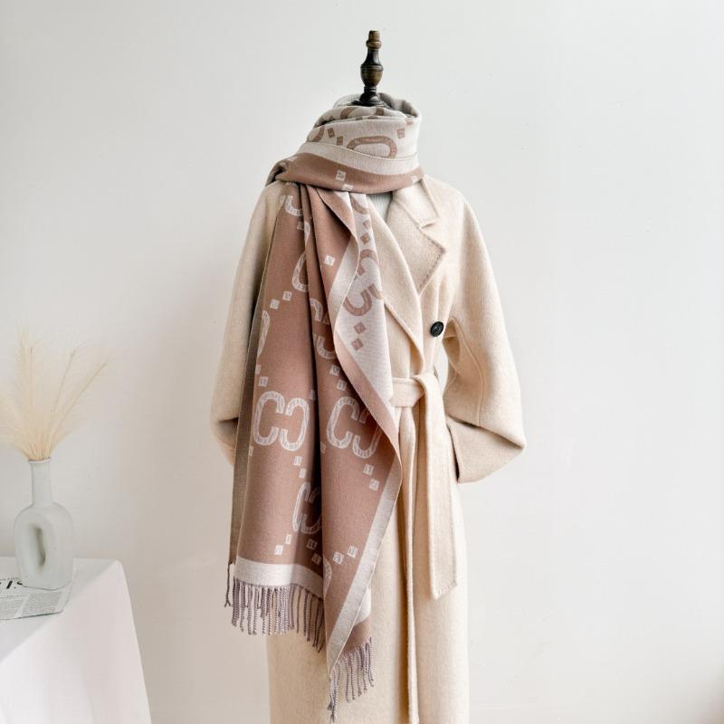 New autumn and winter letter CC imitation cashmere fringed double-sided scarf light luxury high-end air conditioner shawl warm scarf women