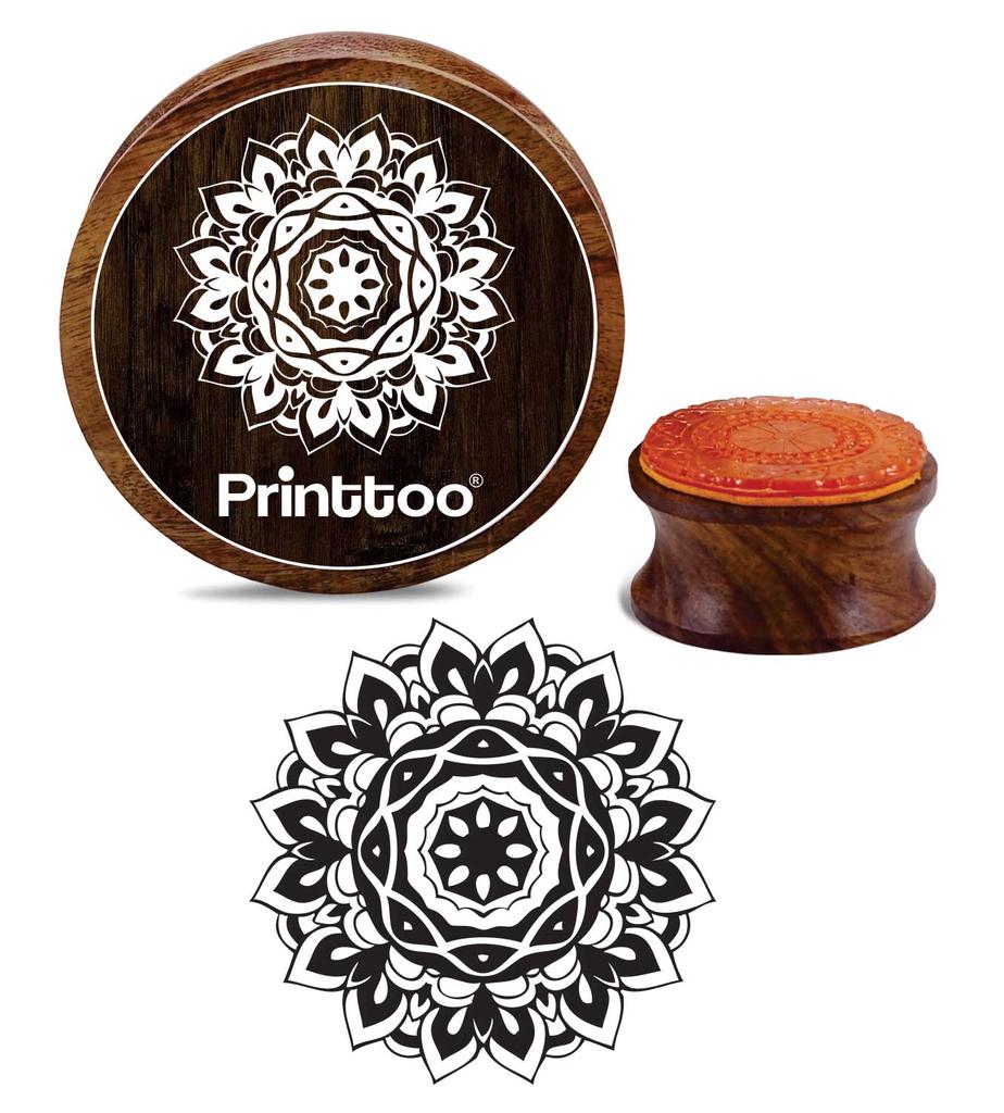 Printtoo Wooden Rubber Round Stamp Floral Mandala Pattern Scrap-booking Craft Textile Stamps-2