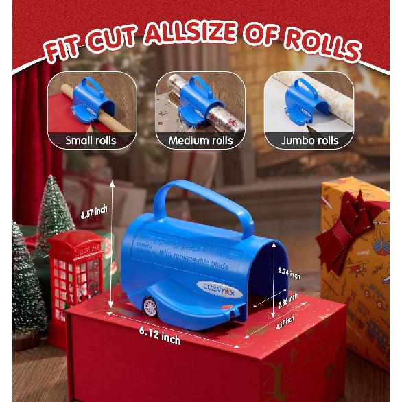 Wrapping Paper Roll Cutter Tool with 3 PCS Replaceable Blade Kit Gift Wrap Cutter for Christmas and Birthday Wrapping Paper Cutter Slider Paper Roll
