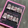 10pcs Short Duck Bill Press On Nails 3D Butterfly Flower False Nails Pink French Tip Nail Art Pearl Heart Rhinestone Fake Nails