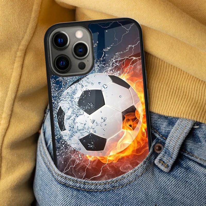 Fire Football Soccer Ball Soft Phone Case for iPhone 17 Air 16e Pro Max 15 Pro 13 14 Plus 11 12 MagSafe Magnetic Coque