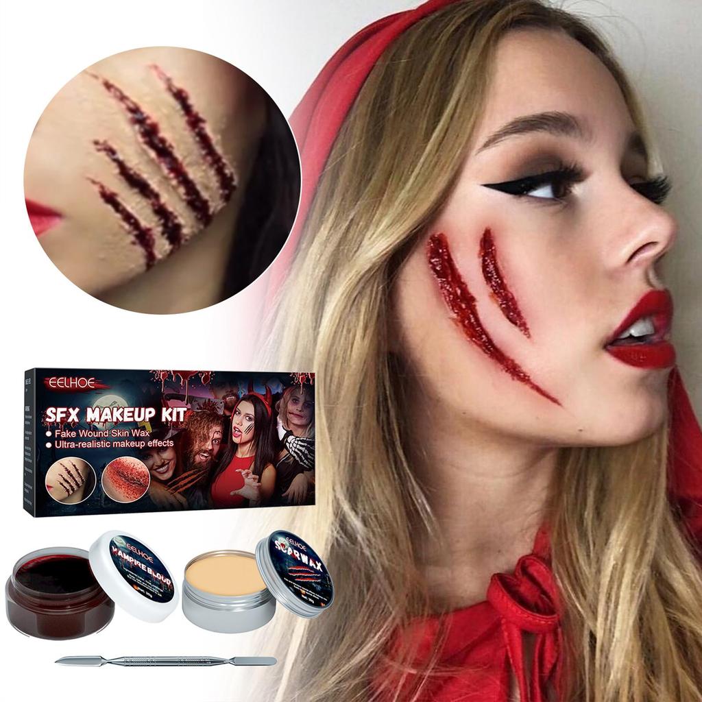 Makeup Kit Scars Wax Halloween Special Effects Stage Wound Wax Plasma Wax With Fake Sponge Wood H5D3
