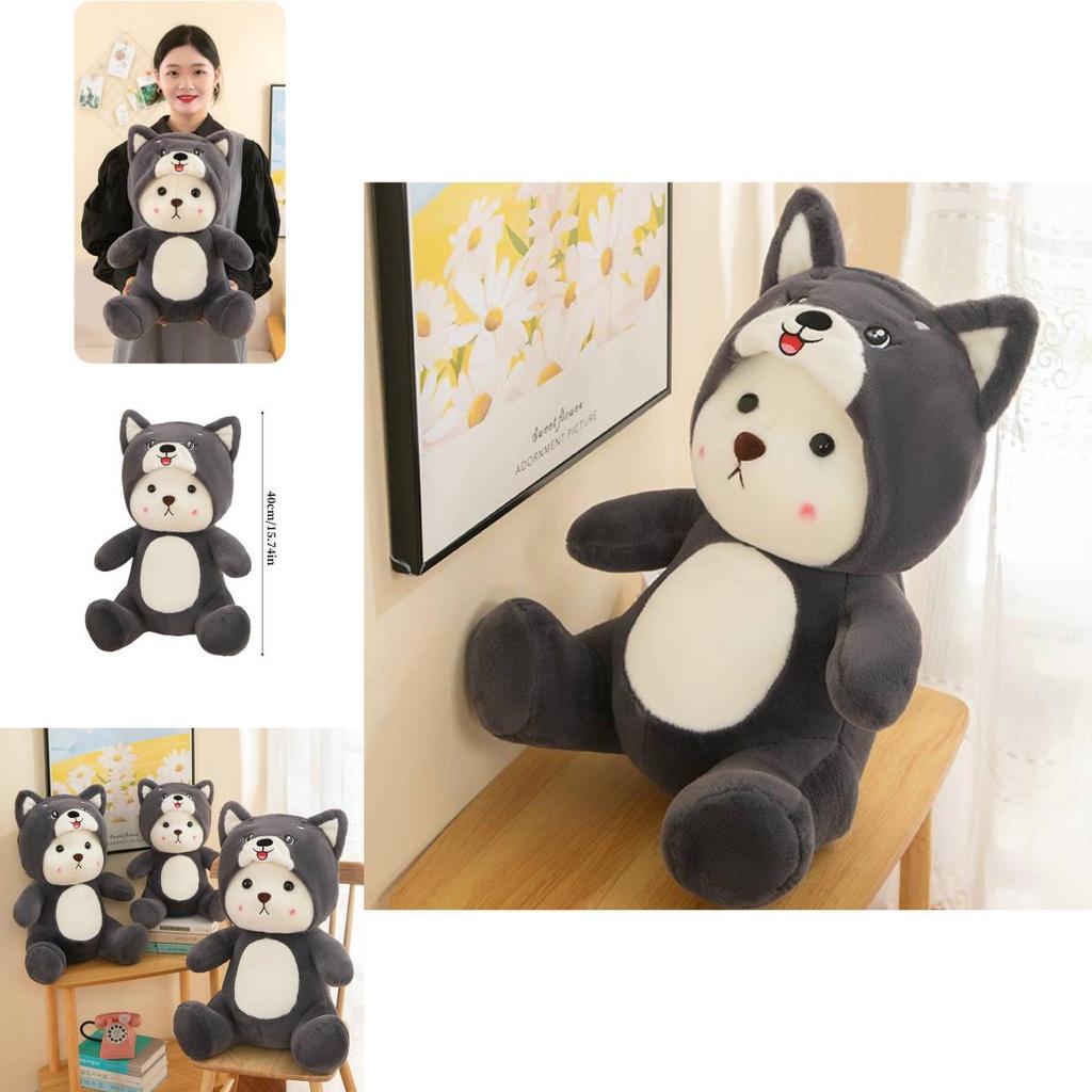 New Cross-border Plush Toy Cartoon Husky Transformed Into Bear Cushion Doll For Sleeping And Hugging