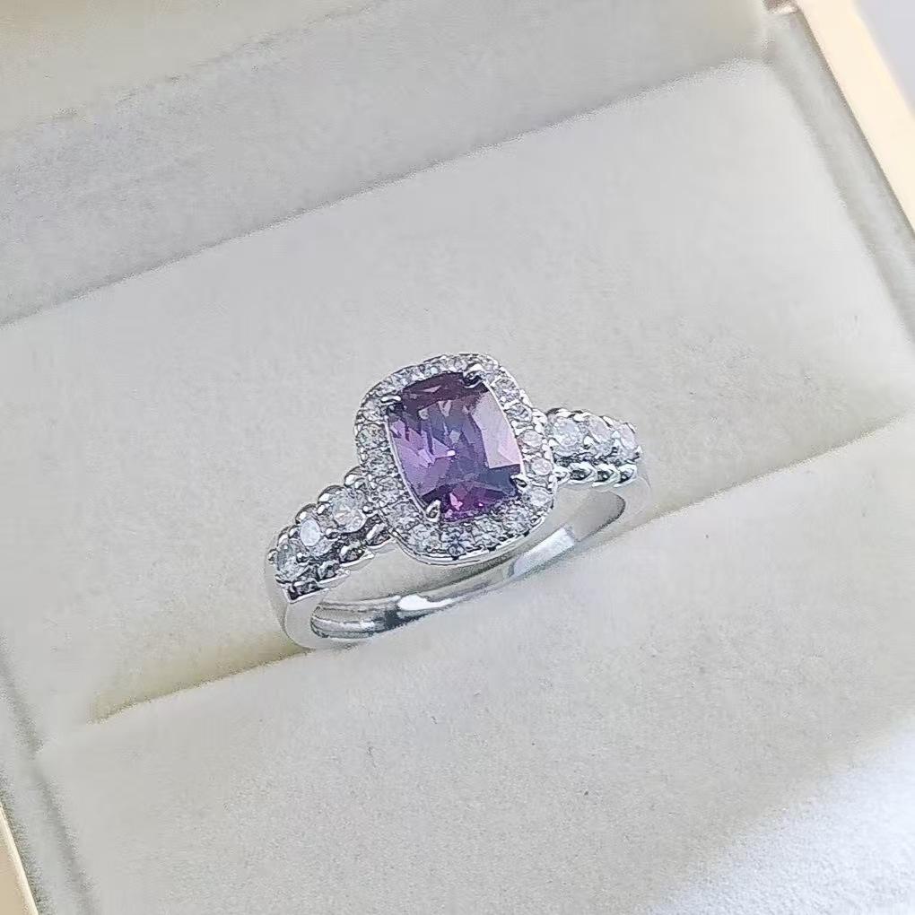 Accessories Fat Rectangle Pink Zir*****Pen Ring Luxury Temperament Versatile Pink Diamond Ring Women