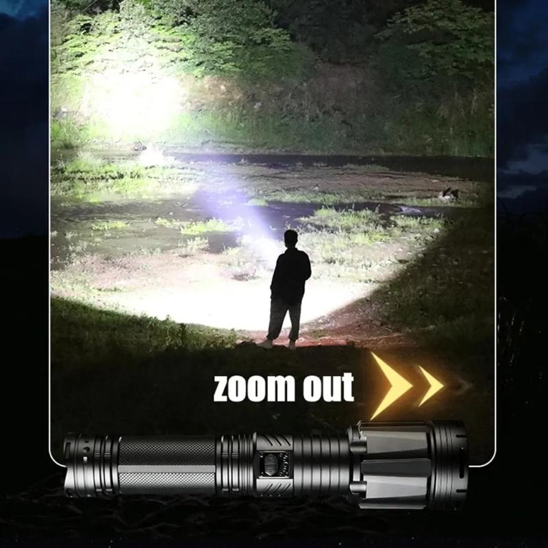 Ultra Bright Flashlight XHP360 LED Zoomable Spotlight Long Range Emergency Torch USB-C Rechargeable Detachable 18650 Battery