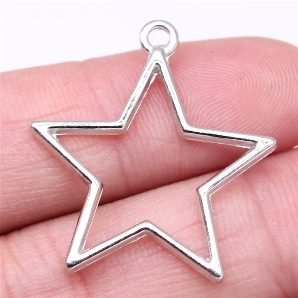 20pcs Charms Hollow Pentagram Star Antique Bronze Silver Color Pendants Antique Jewelry Making DIY Handmade Craft
