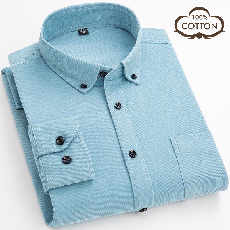 

Men s Autumn Long Sleeve Corduroy Shirt - Plus Size, Pure Cotton, Retro Style 40