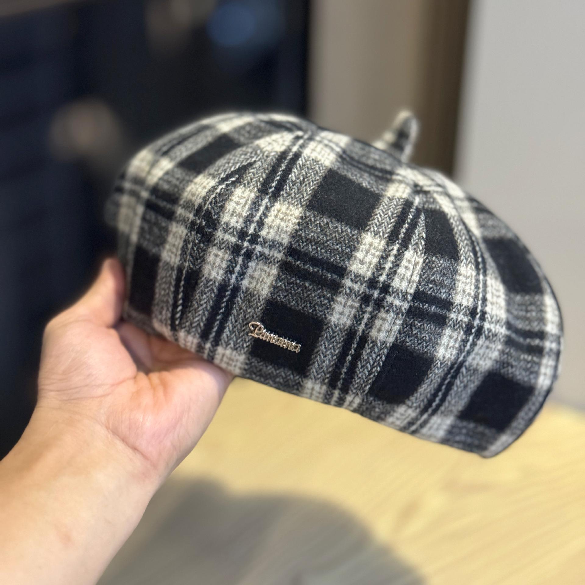 

British-style plaid beret for women, new autumn and winter warm and stylish newsboy cap Adult54-60Adjustable