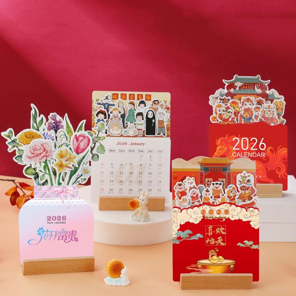 Wooden Base 2026 Desktop Calendar Detachable Base Monthly Planner  for New Year
