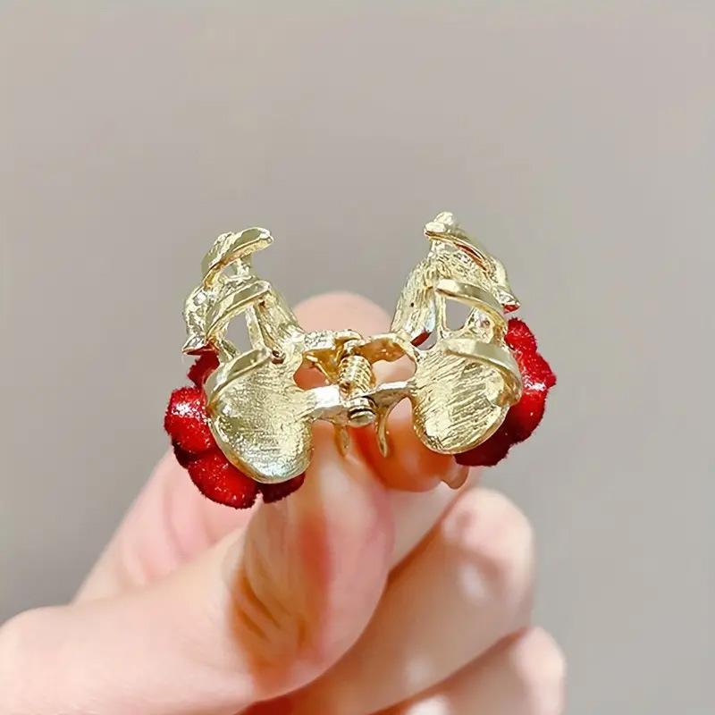 Red Rose Flower Small Hair Claw Rhinestone Rose Flower Grab Clip Fairy Hair Clips Woman Forehead Broken Hair Bangs Clip Headwear